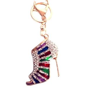 Charm Crystal Shoe High Heel Keyring Purse Pendan